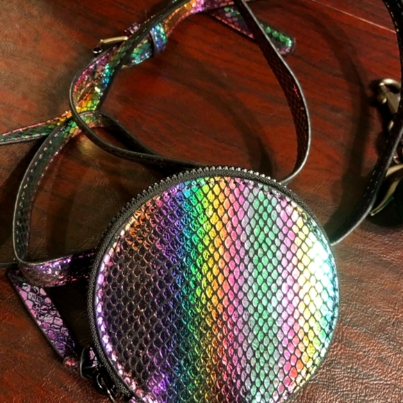 Iridescent Multucolor Rainbow Crossbody Bag PLUS Green/Pink Cherry Charm - Picture 2 of 6
